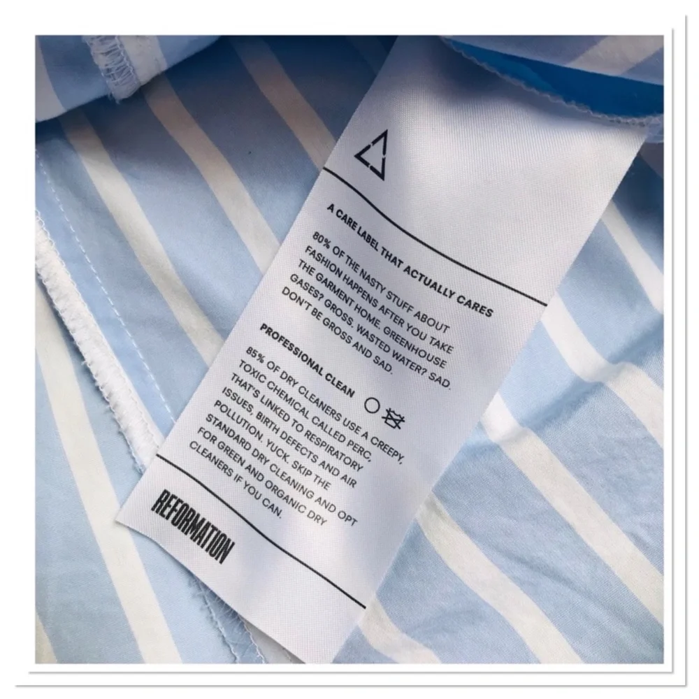 Reformation Etta Top In Lydia Striped Ruffle Edge Button Up Front Blue Size L - Picture 10 of 10